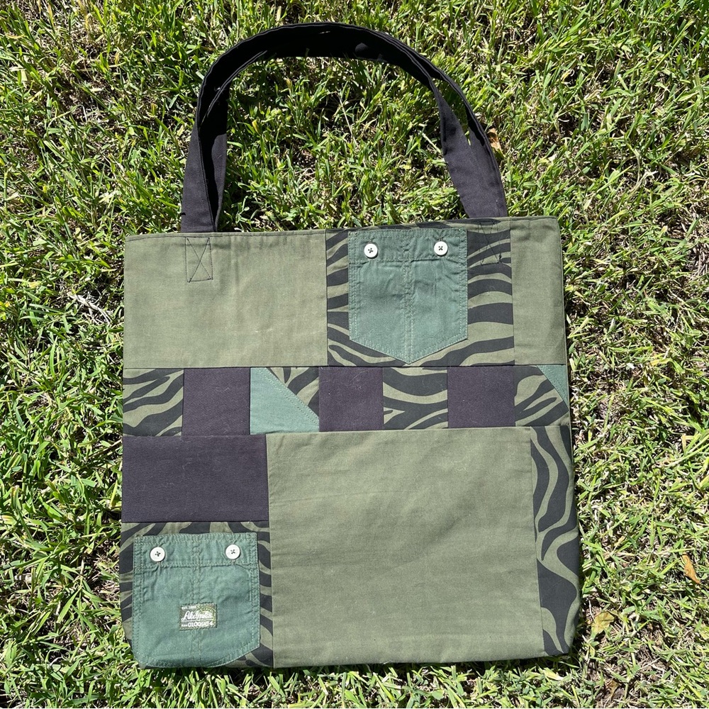 Green and Black XL Patchwork Tote Bag